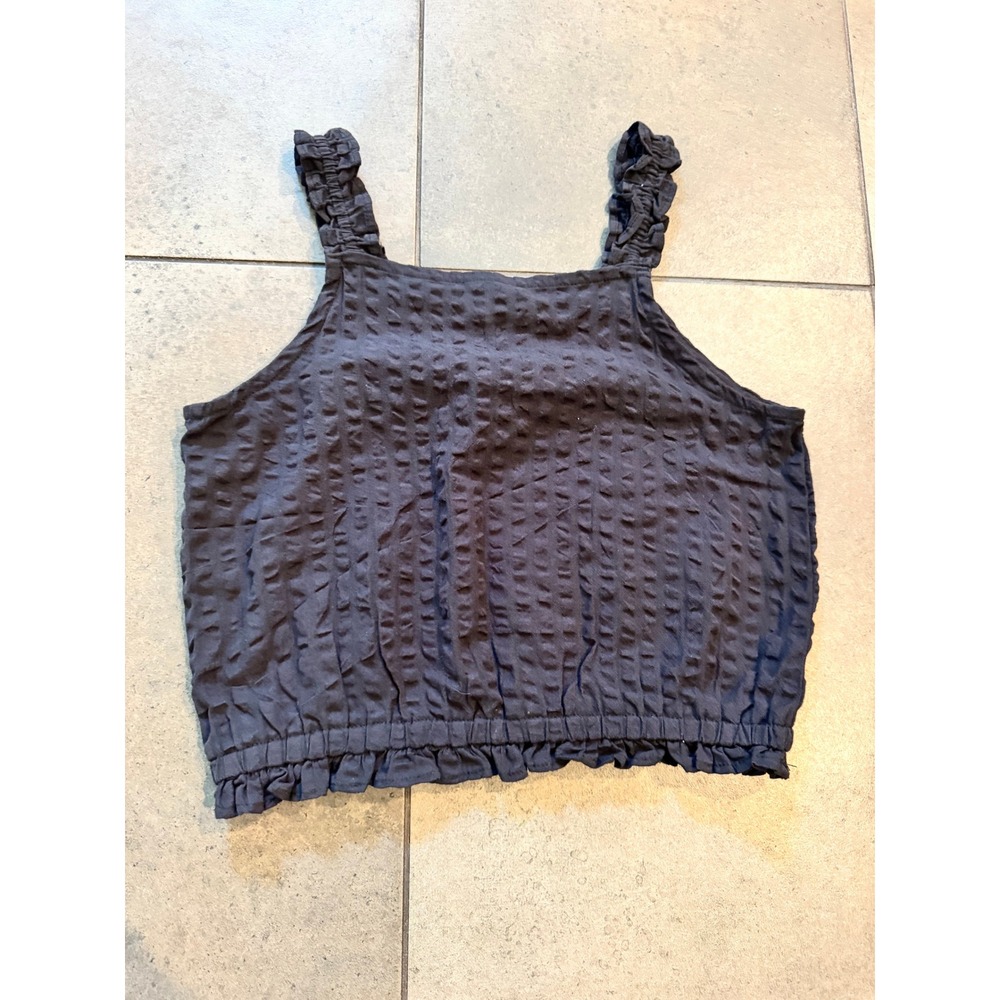 ZARA Girls Floral Puff Sleeve Blouse and Charcoal Seersucker Ruffle Tank Bundle - Picture 4 of 7